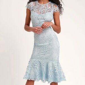 Lulu's Light Blue Lace-Pattern Midi Dress